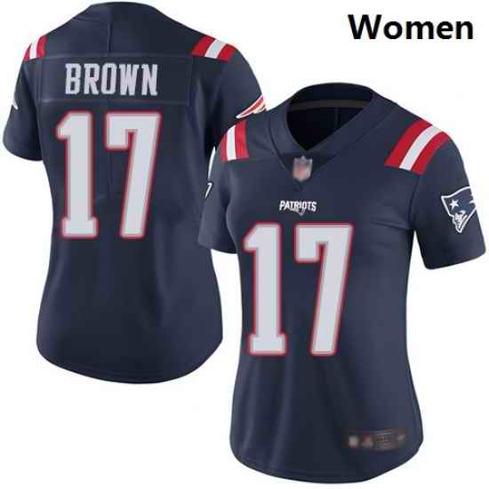 Patriots #17 Antonio Brown Navy Blue Women Stitched Football Limited Rush Jersey